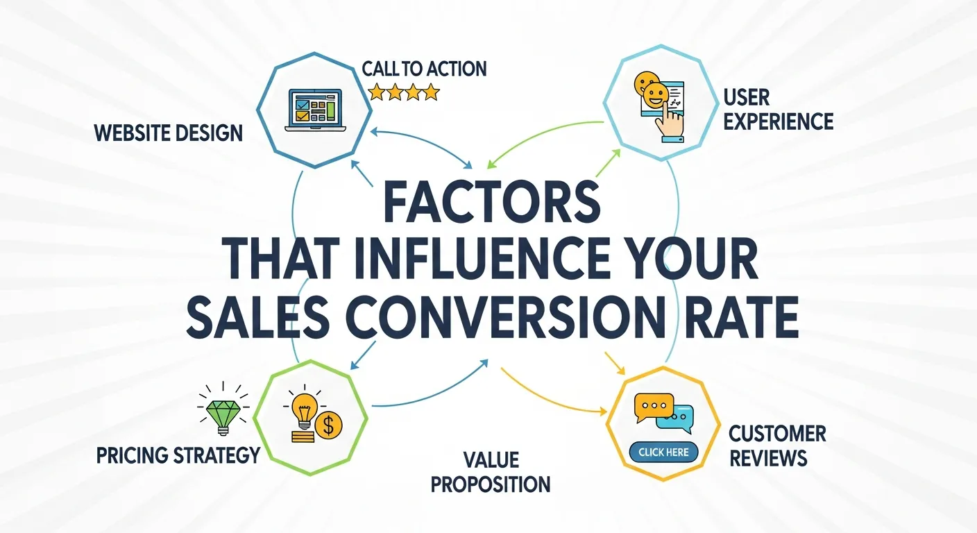 Factors influencing a good sales conversion rate including lead quality, audience targeting, pricing, and website experience"