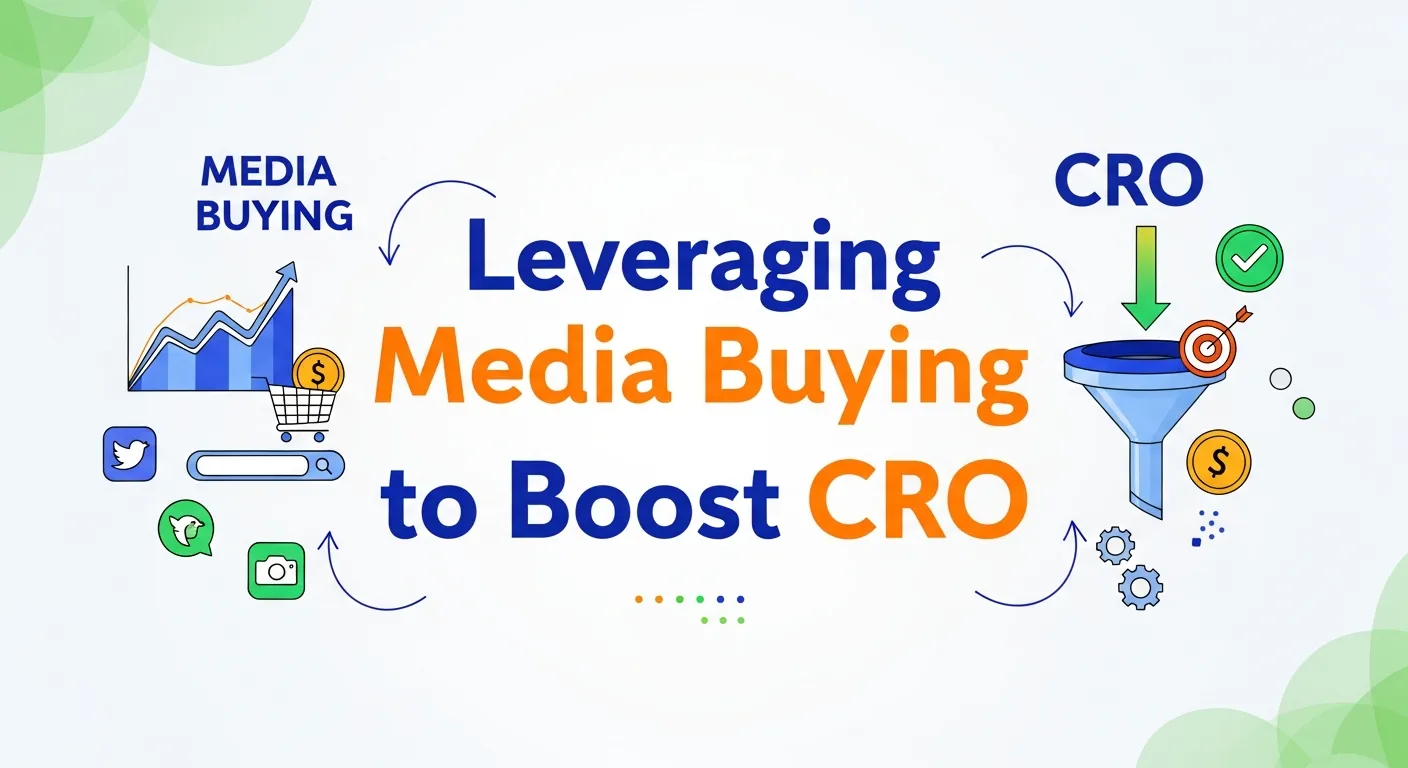 Conversion Rate Optimization with media buying strategies showing targeted ads, audience segmentation, and increased conversions