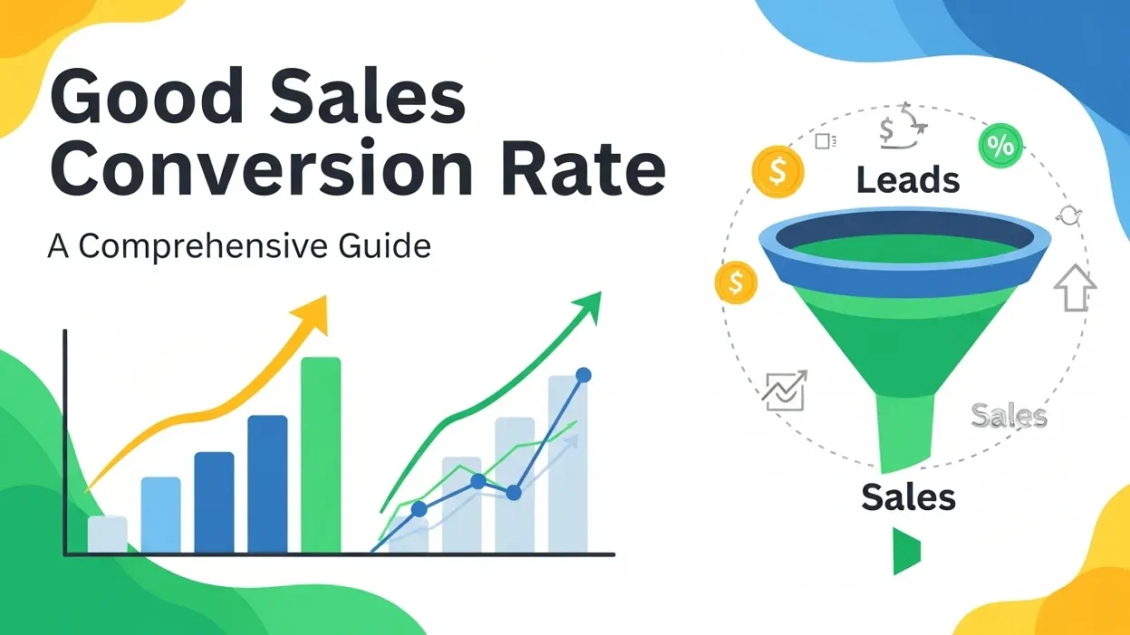 Good Sales Conversion Rate concept showing leads turning into paying customers with charts and marketing icons