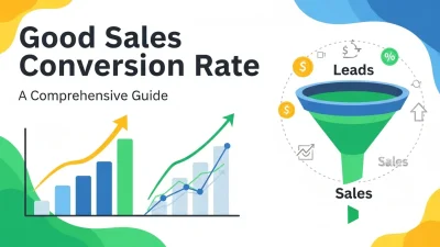 Good Sales Conversion Rate concept showing leads turning into paying customers with charts and marketing icons