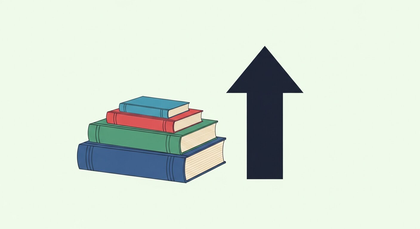 Stacked books with upward arrow for CRO learning levels.