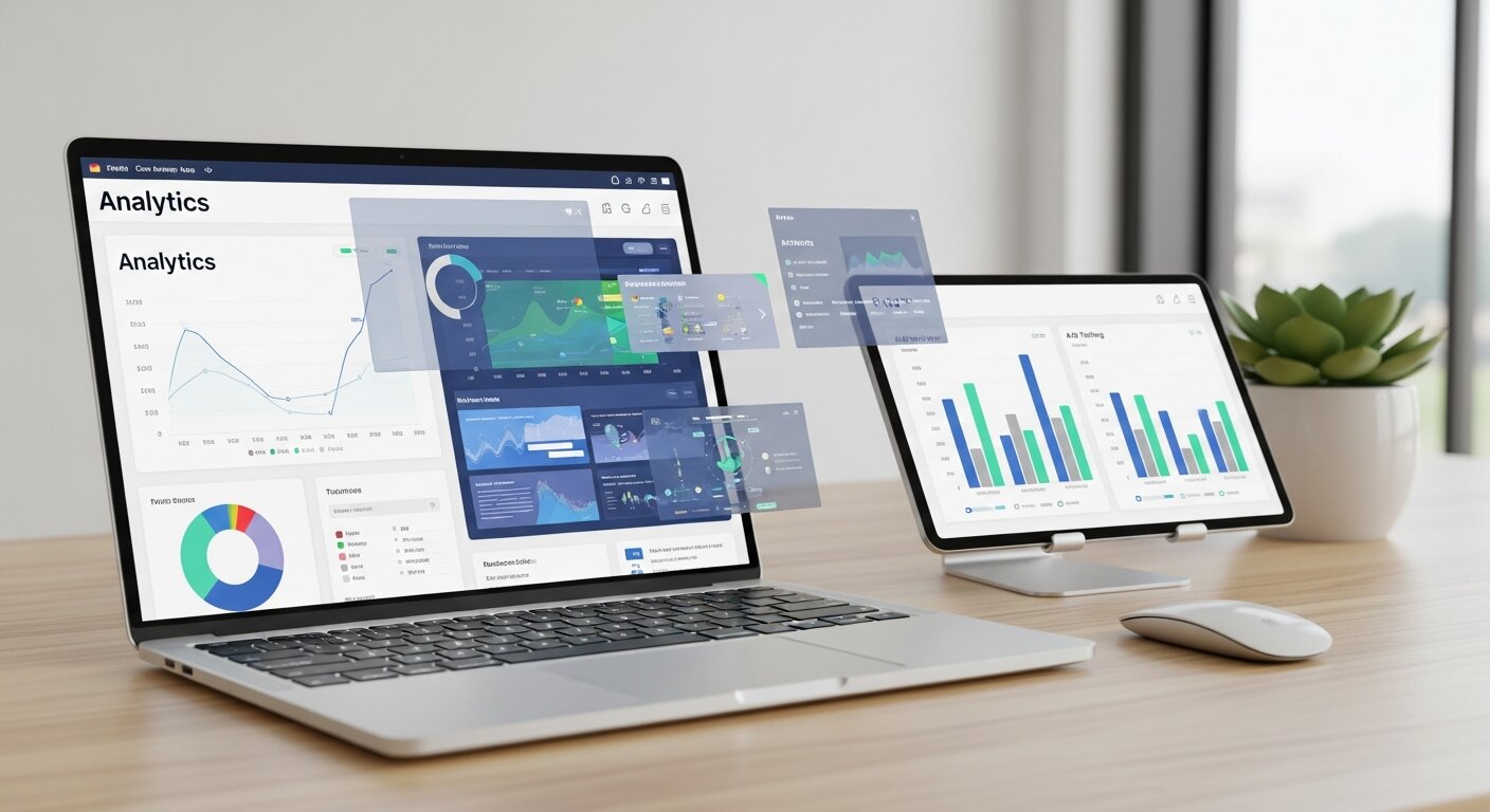 Workspace showing devices with CRO analytics dashboards and tools