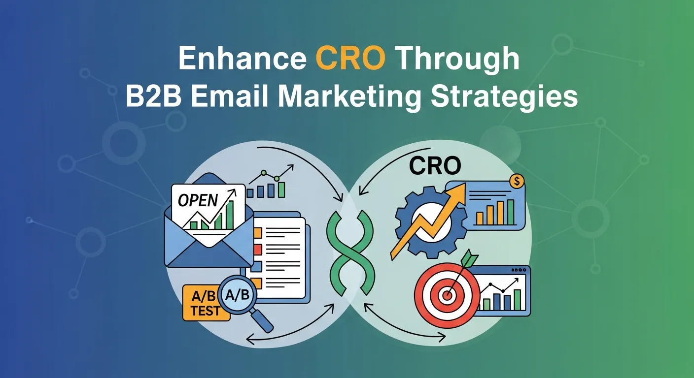 B2B email marketing strategies optimized with CRO principles, including personalized messaging, A/B testing, and mobile-friendly emails