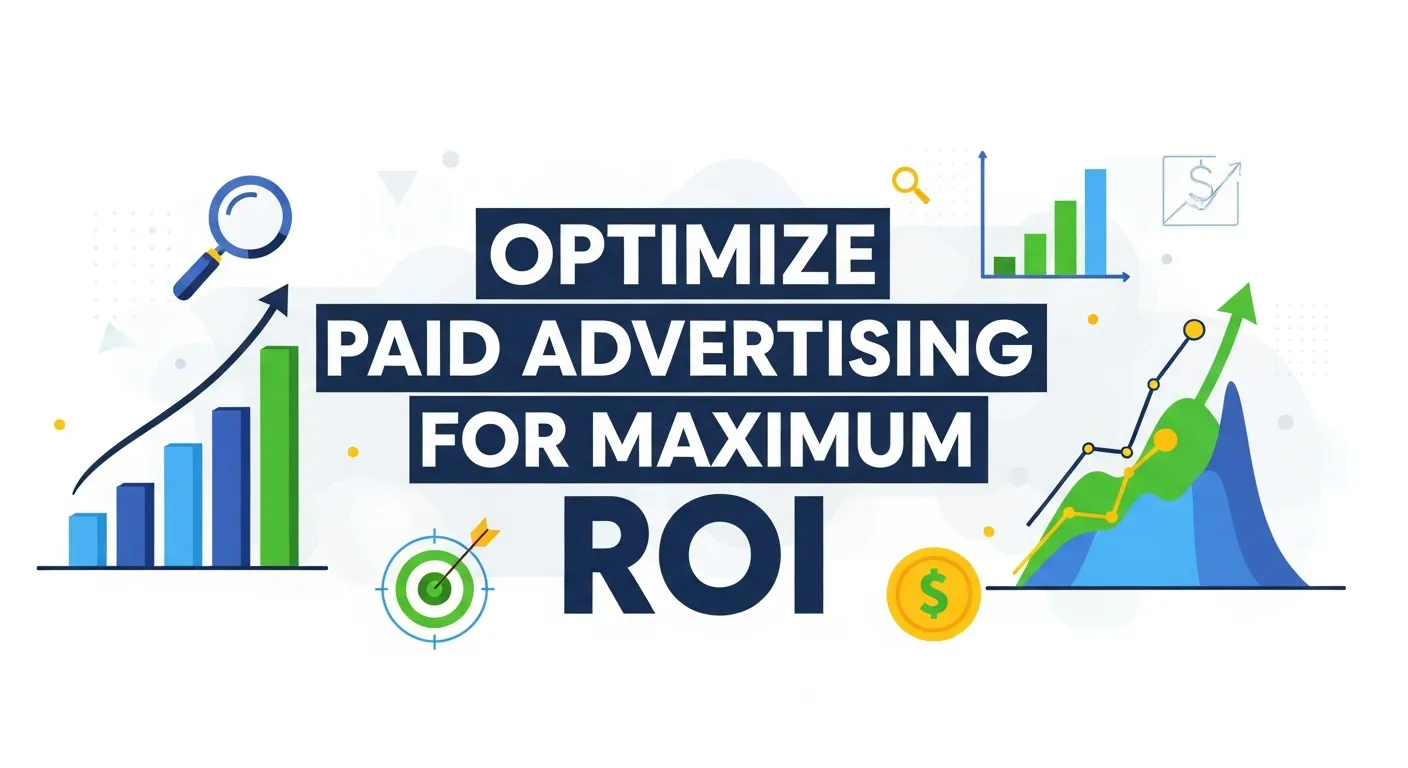 Digital advertising dashboard displaying optimized paid campaigns, audience targeting, and improved conversion performance