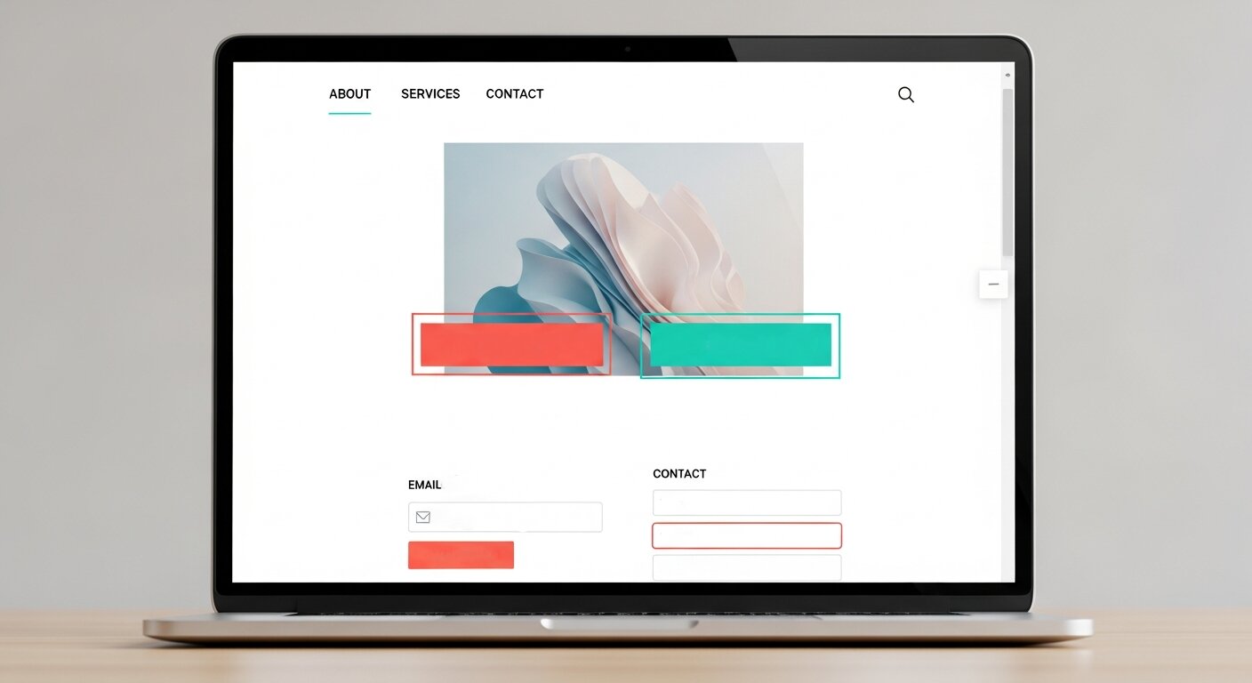 "Laptop displaying an optimized landing page layout with interactive elements.