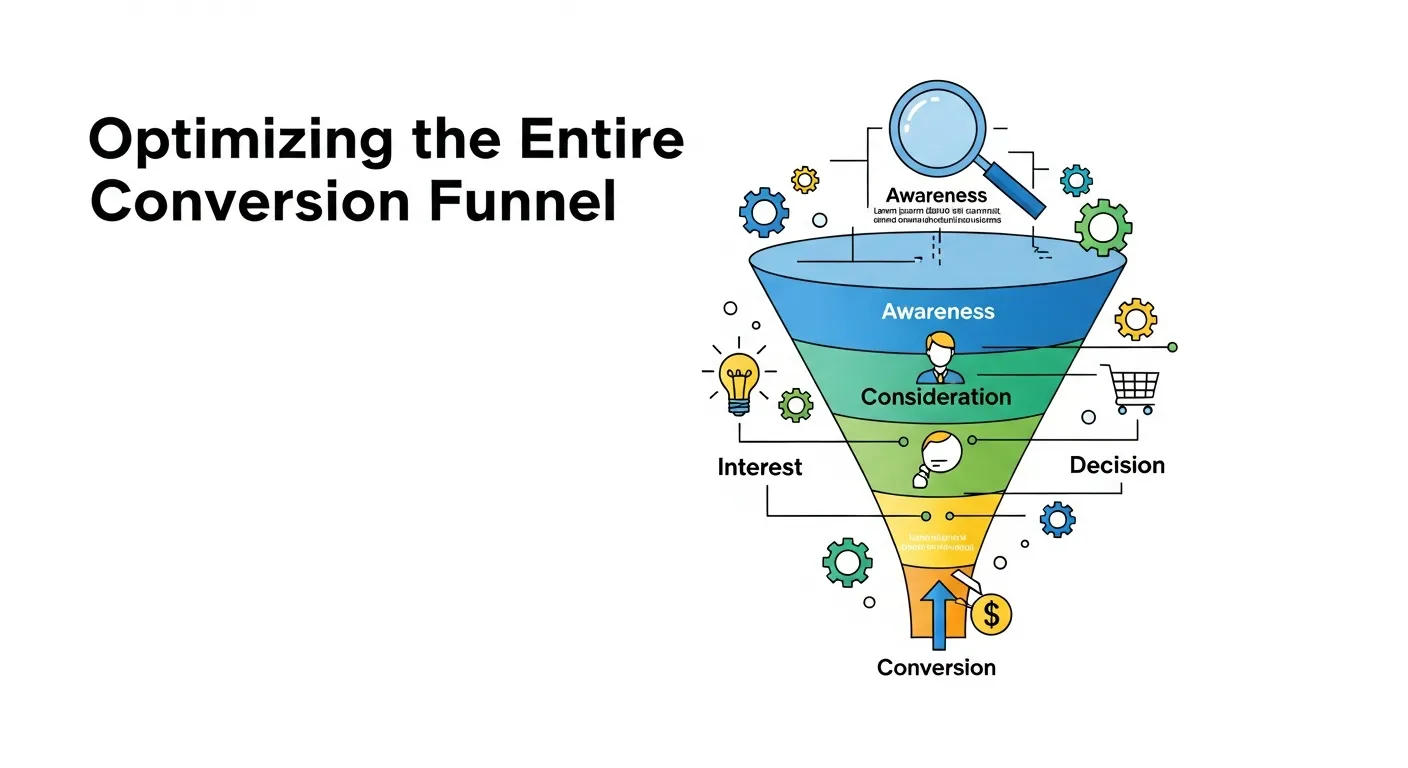 Conversion funnel diagram illustrating user journey from awareness to purchase.
