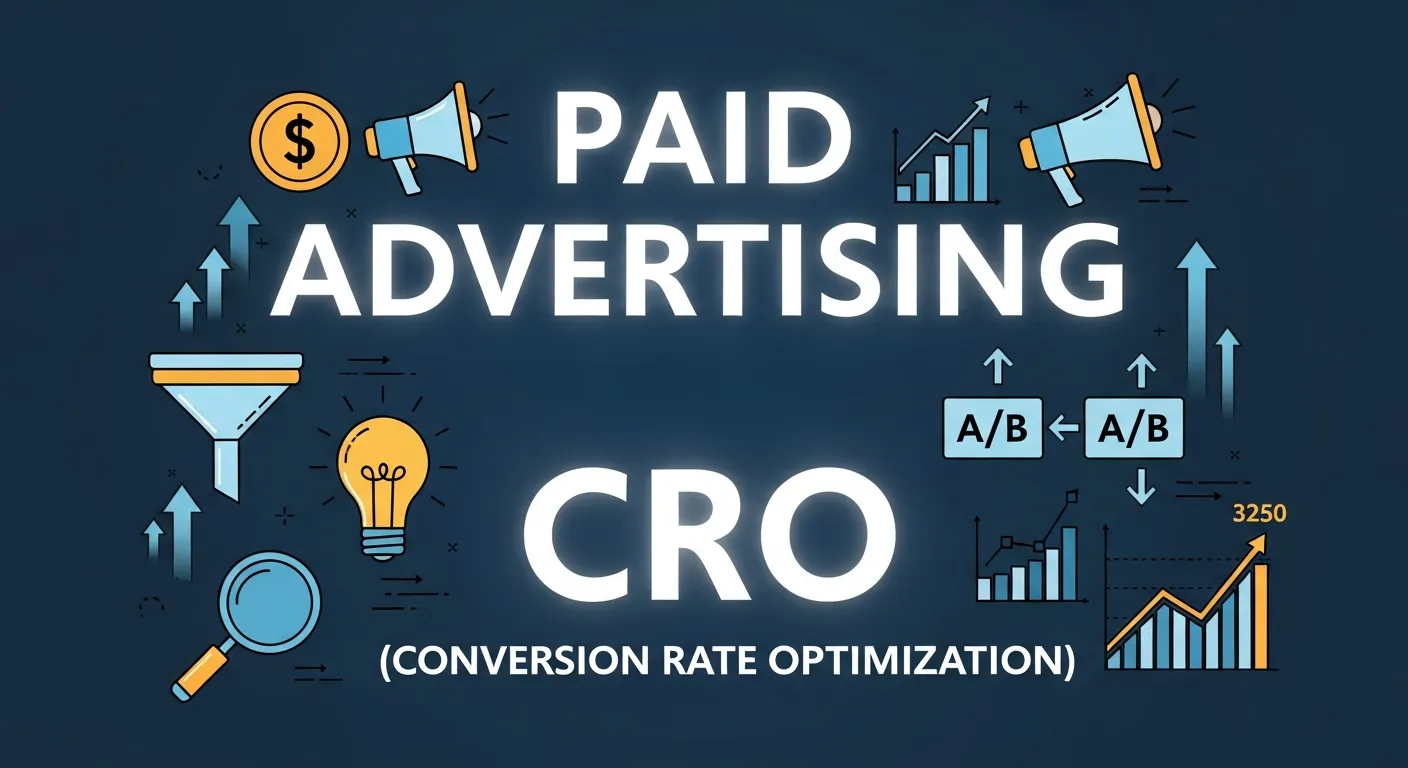 Paid advertising with conversion-optimized landing pages, showing CPC campaigns, higher click-through rates, and increased online sales through CRO strategies.