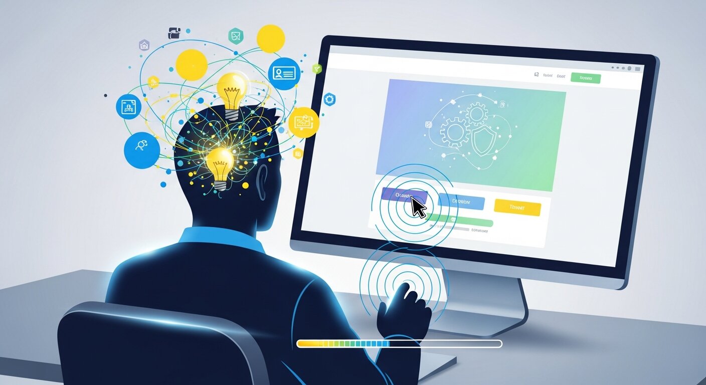 User interacting with a website showing conversion psychology and engagement