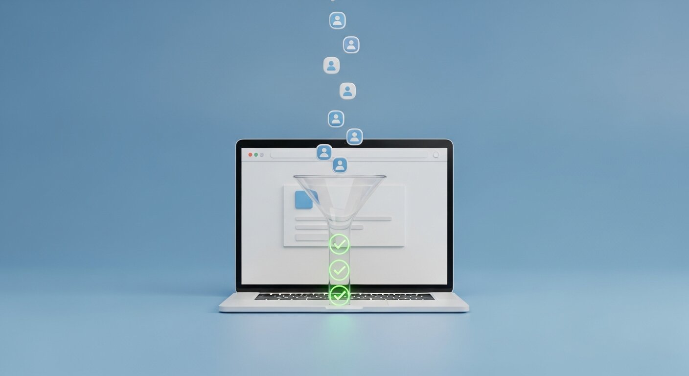 Users flowing through a digital funnel into conversions.
