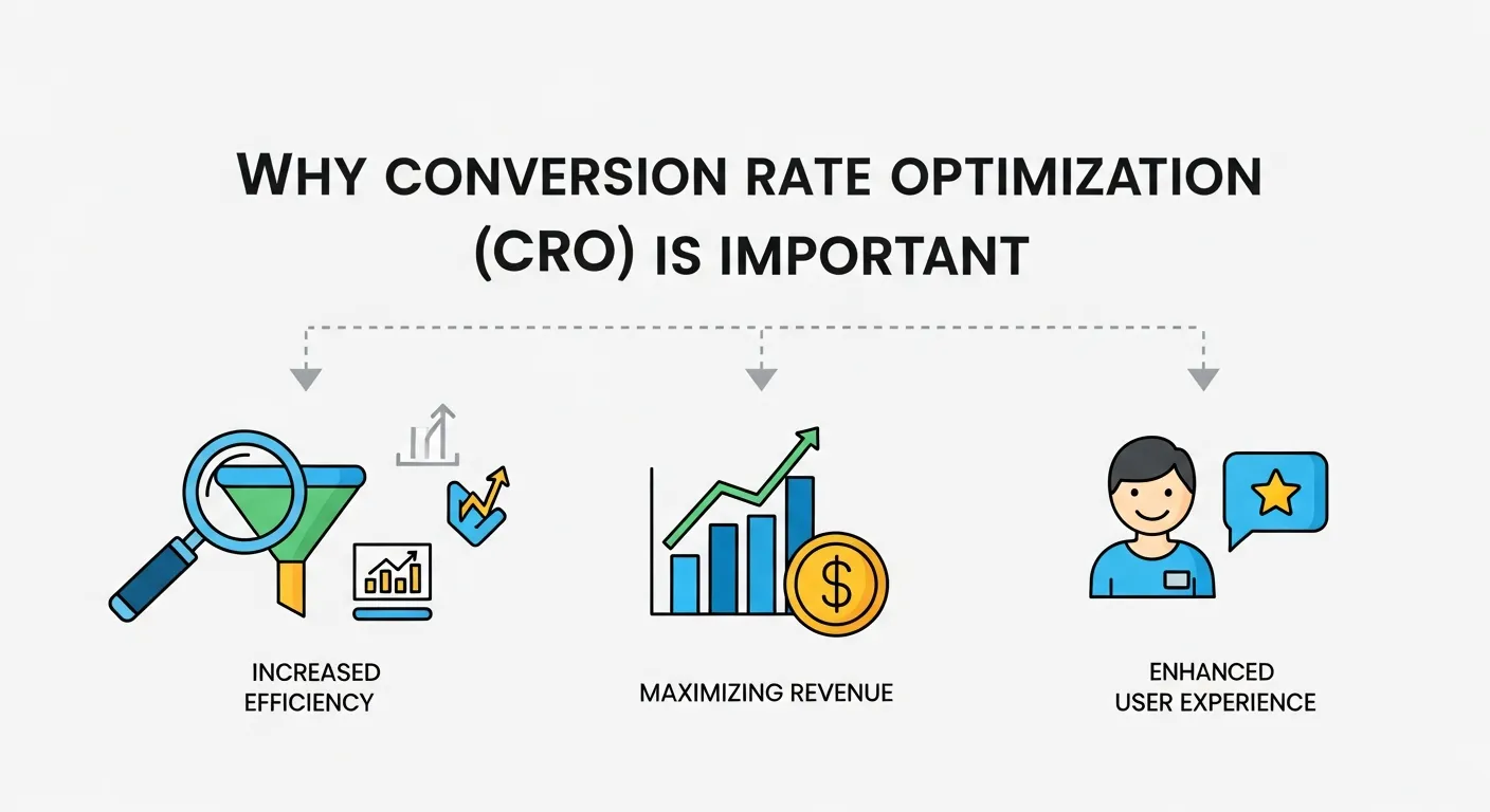 Illustration showing increased ROI and user satisfaction through Conversion Rate Optimization (CRO)