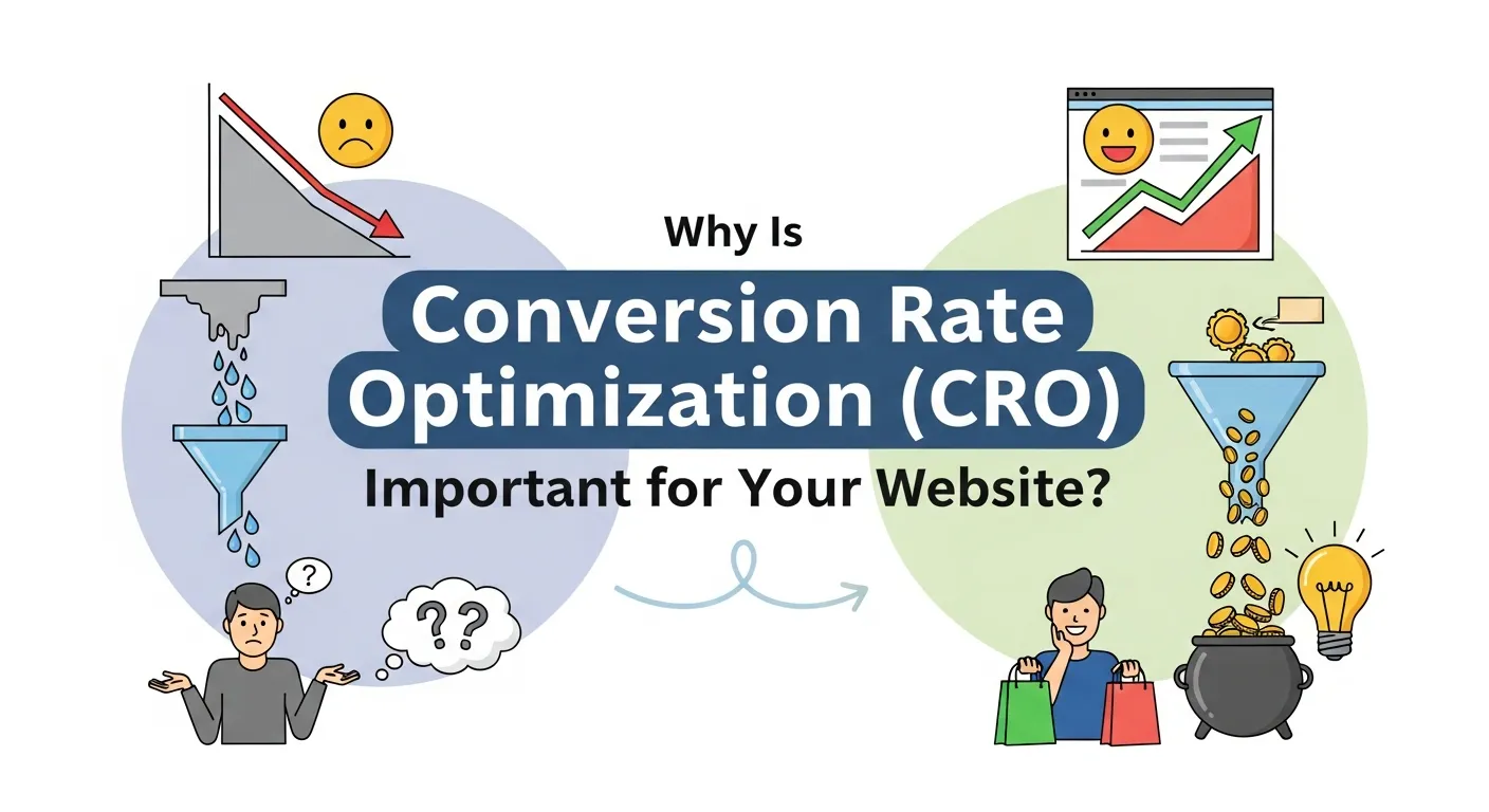 Benefits of Conversion Rate Optimization (CRO) showing increased ROI, enhanced user experience, and measurable website growth.