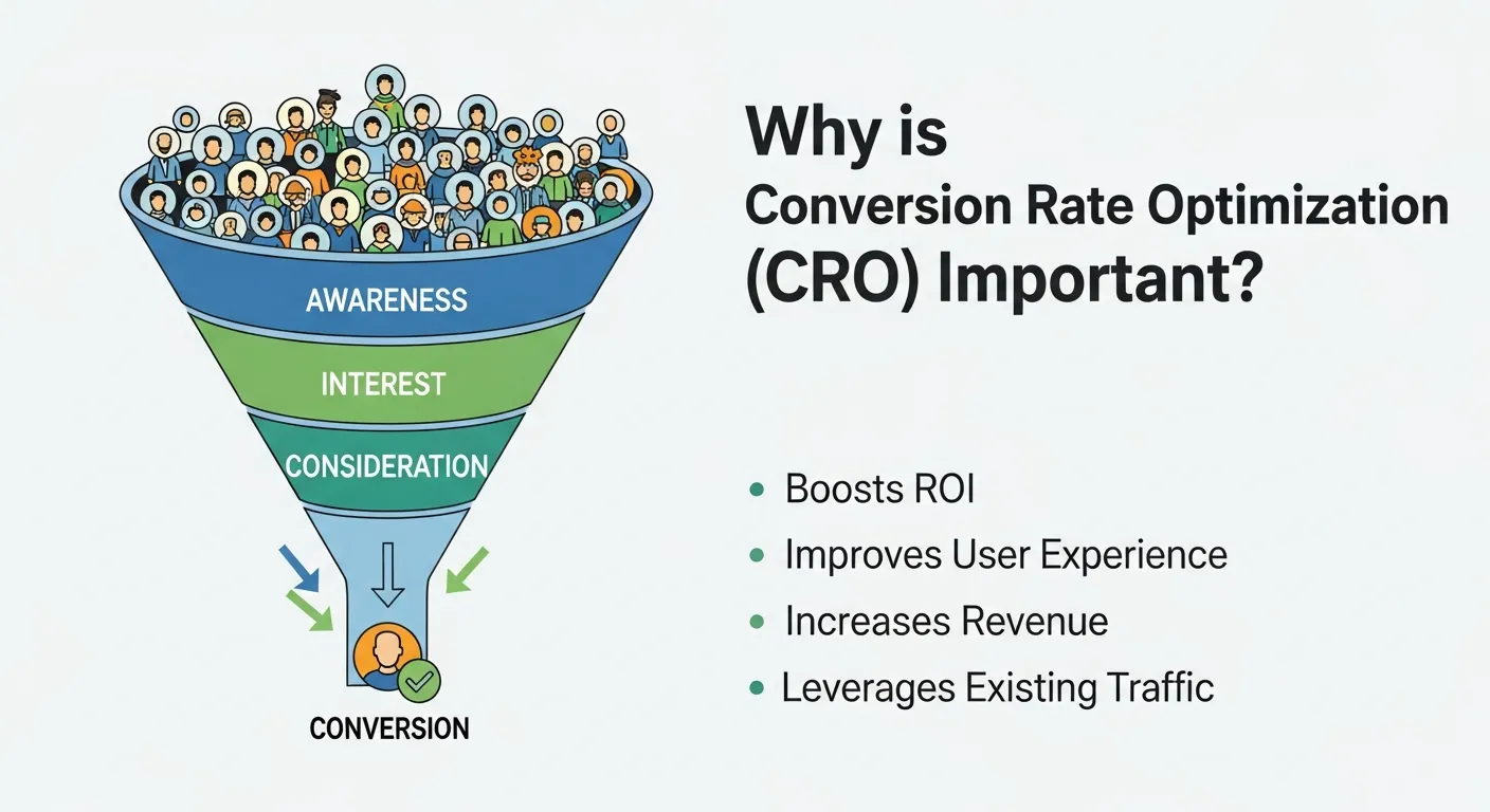 Illustration showing website visitors converting into customers and leads through Conversion Rate Optimization strategies.