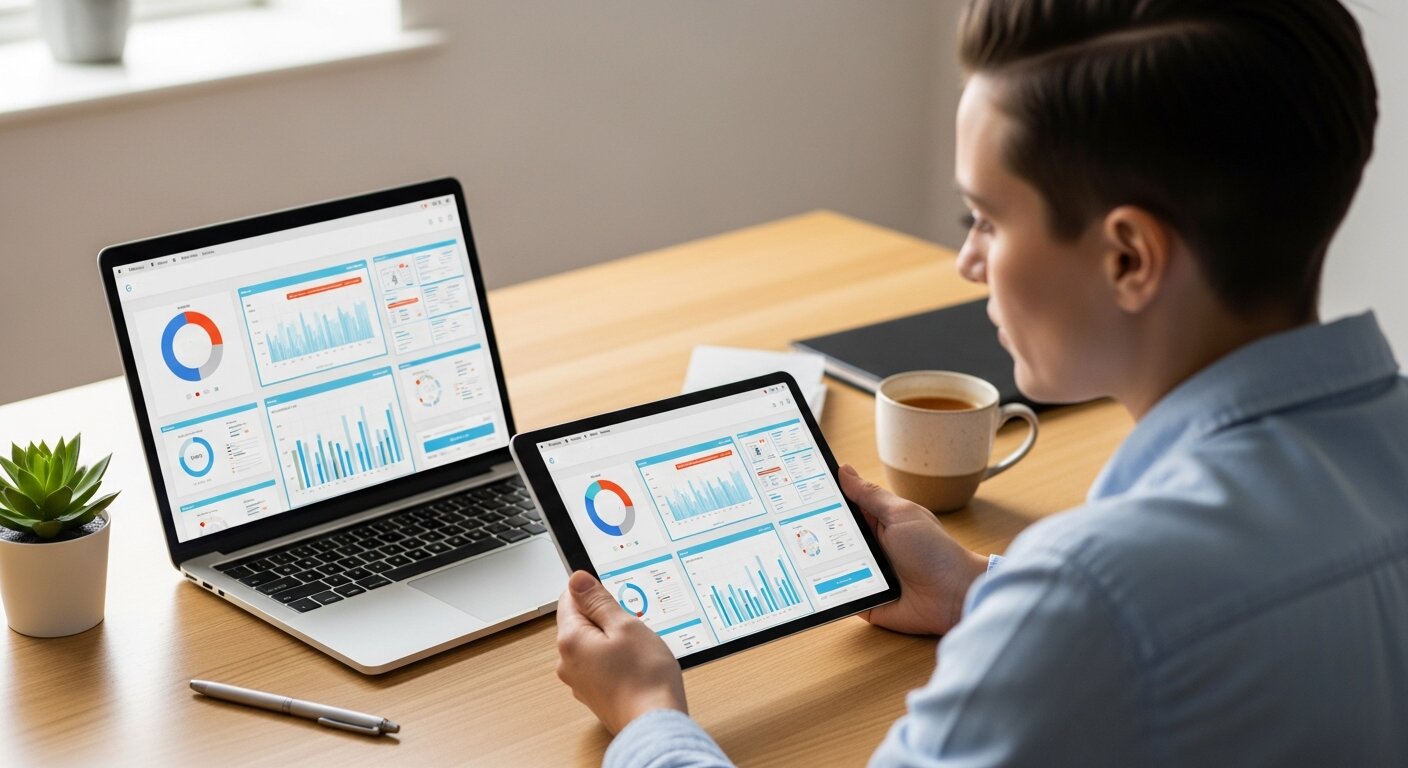 Marketer optimizing a landing page for Google Ads.