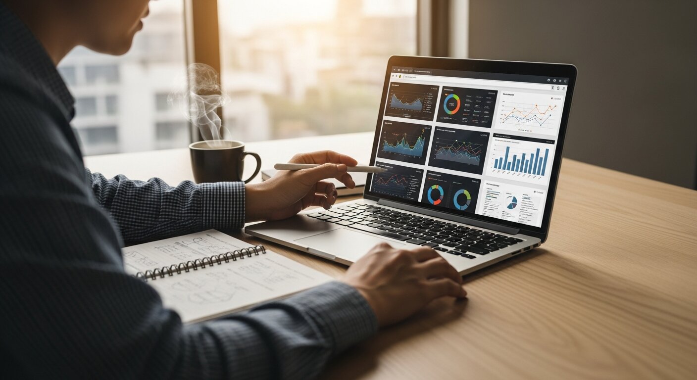 Person reviewing website optimization metrics on a laptop.