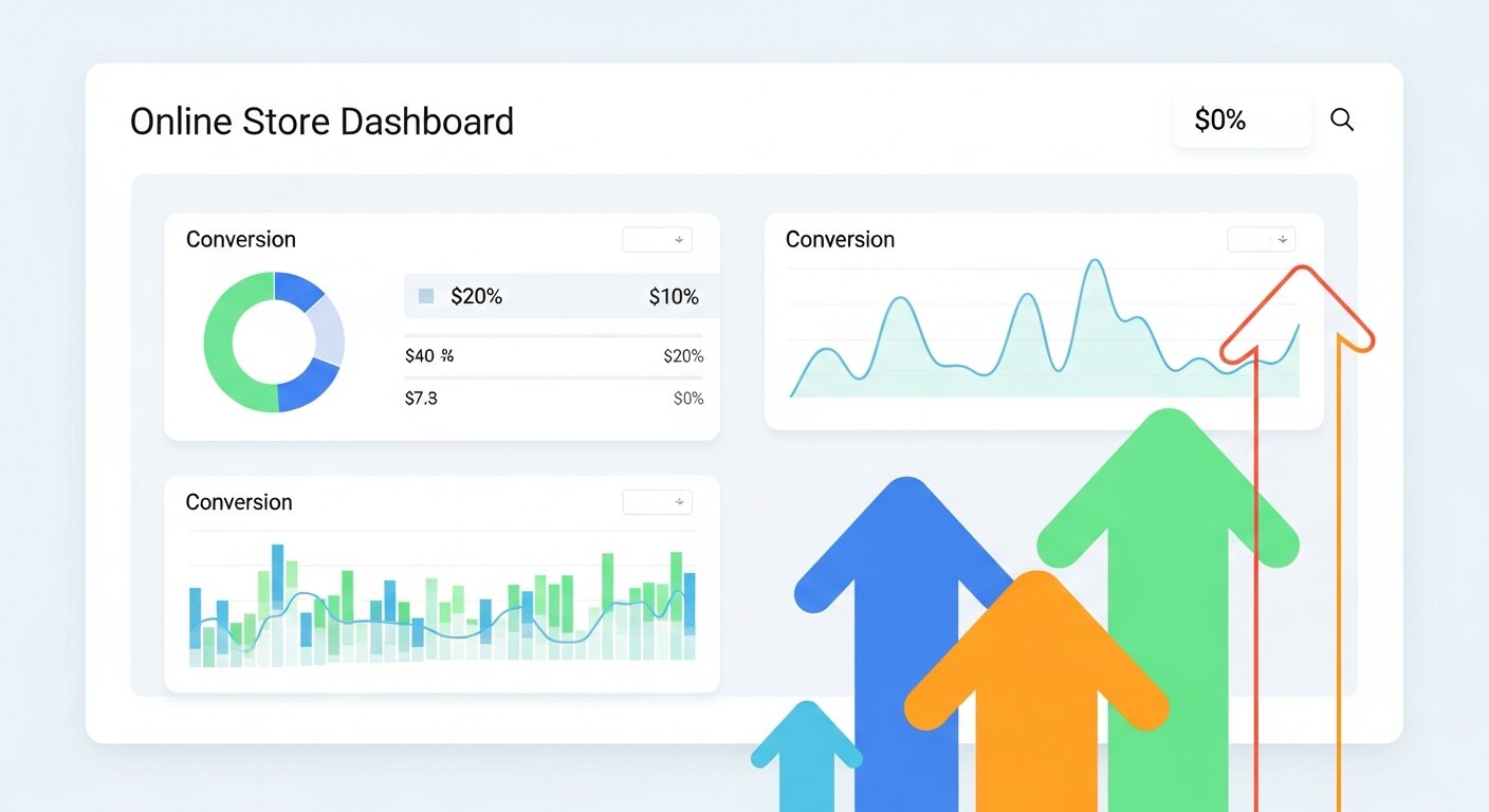 Dashboard showing online store conversion metrics and growth analysis